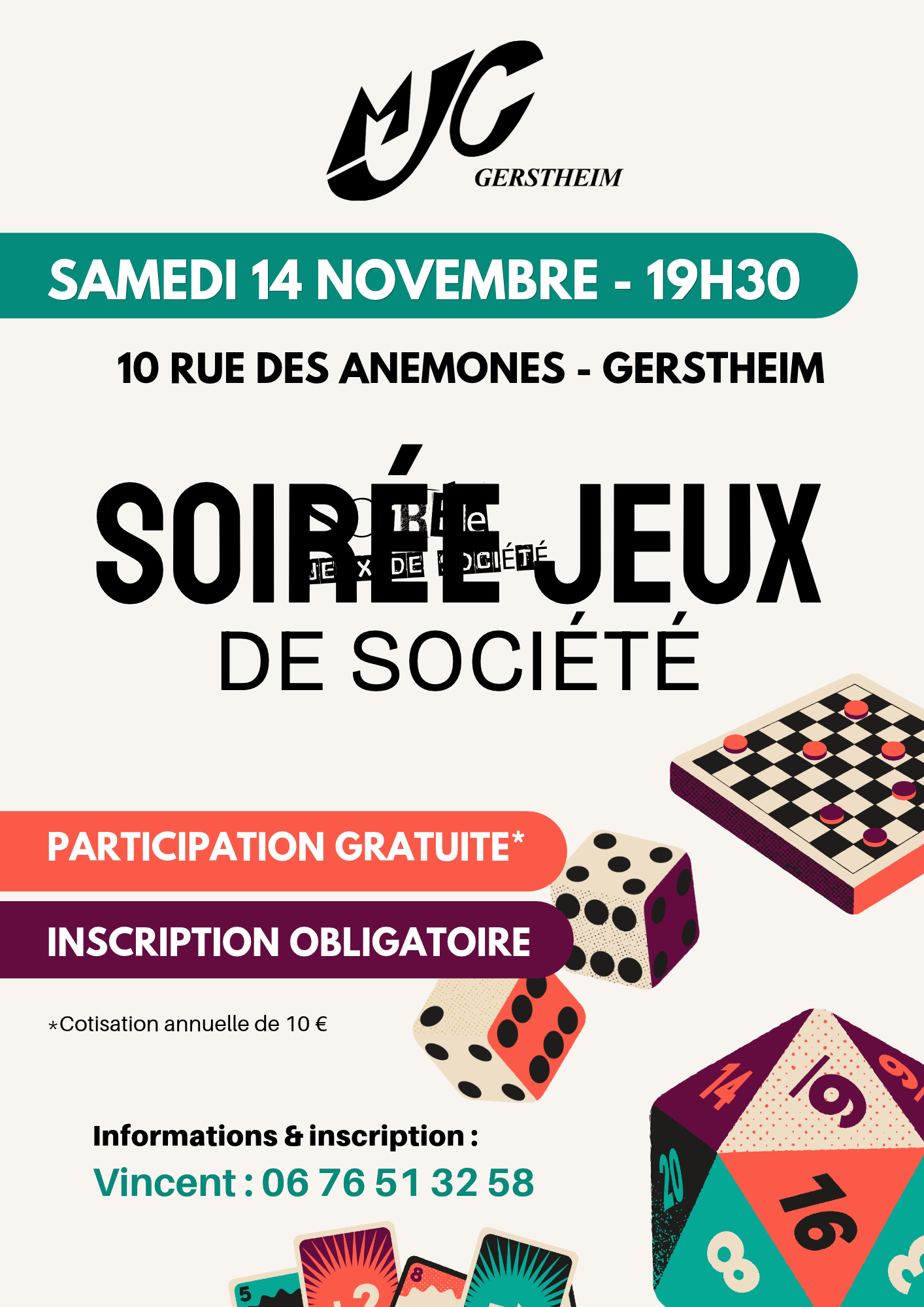 Affiche Soirée Jeux de Société Moderne Illustré Coloré (5)
